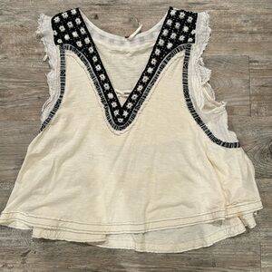 Free people cream and black top/ blouse